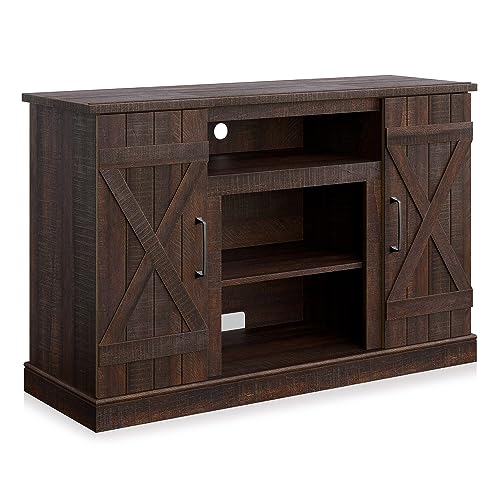 BELLEZE Industrial 47 Inch Rustic Wood TV Stand & Media Entertainment Center Console Table for TVs up to 50 Inch with Open Storage Shelves & Cabinets - Veropeso (Espresso) - color: Espresso, style: 47"