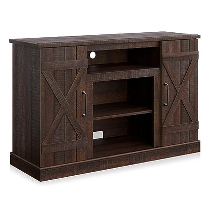 BELLEZE Industrial 47 Inch Rustic Wood TV Stand & Media Entertainment Center Console Table for TVs up to 50 Inch with Open Storage Shelves & Cabinets - Veropeso (Espresso) - color: Espresso, style: 47"