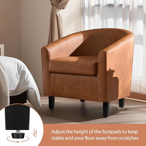 Yaheetech Accent Chairs Set of 2, Faux Leather Barrel Armchairs Brown | Water-resistant Faux Leather Chairs with High-density Foam and Solid Wood Legs for Living Room, Waiting Room, Small Space - color: Brown(faux Leather), style: without Ottoman