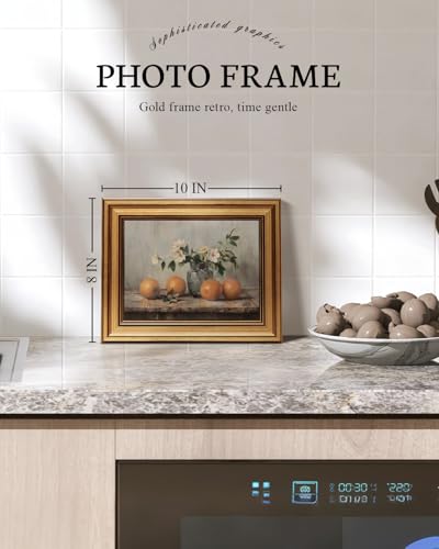 VIYYIEA Vintage Gold Framed Canvas Prints Wall Decor, Farmhouse Vintage kitchen Wall Art, Classical Oranges Still Life Paintings, Rustic Pictures for Dining Room Living Room Shelf, 8x10inch - color: White Roses Vase, size: 10"L x 8"W