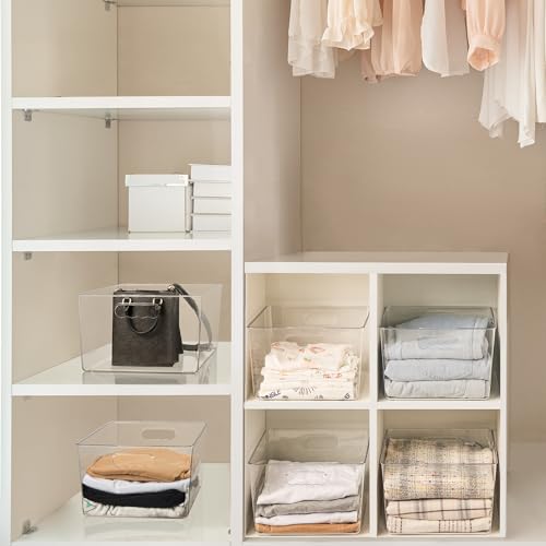 Vtopmart 6 Pack Extra Large Clear Storage Bins, 11x11 Cube Organizer | Acrylic Cube Storage Bins, Plastic Containers with Handle for Pantry, Kitchen, Closet, Laundry Room, Bathroom, Under Sink - size: Without Lid