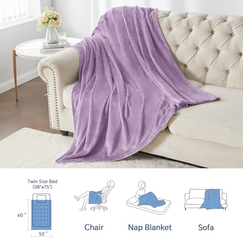 Elegant Throw Blanket for Couch & Sofa, All-Season Lightweight Fleece Blanket, Luxury Soft Cozy Fuzzy Throw for Her Him, Lavender, 50 x 56 Inches