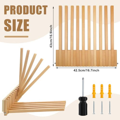 Beech Wood Wall Mounted Drying Rack for Laundry Room with 10 Mount Folding Coat Hooks Racks Drying Hanger for Bathroom Hat Towels Robes Rack Saving Space (Wood Color)