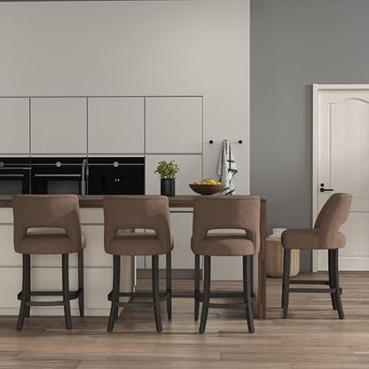 VKNOW Bar Stools Set of 4, 26" Upholstered Counter Height Bar Stools | Modern Counter Stools with Black Rubberwood Legs for Kitchen Island Dining Room Bar, Brown-Black Legs - color: Brown-black Legs, size: Set of 4