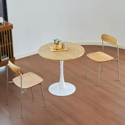 Round Dining Table, 24" Circle Tulip Table with Thickened Tabletop & Metal Pedestal, Mid Century Modern Bistro Table for Kitchen, Small Places, Living Room, Cafe (Faux Oak) - color: Faux Oak, size: 24"