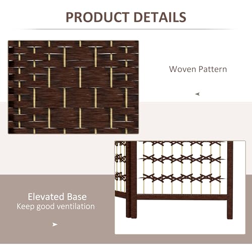 HOMCOM 4 Panel Room Divider, Folding Privacy Screen, 5.6', Brown | Room Separator, Wave Fiber Freestanding Partition Wall Divider - color: Brown, size: 4 Panel