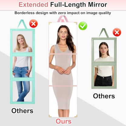49 x 12 Inches Foldable Portable Full Length Mirror for Travel, Shatterproof Trifold Hanging Folding Mirror for Camping, Dance Bag with Garment Rack, Makeup Full Body Over the Door, Large, RV, Pink