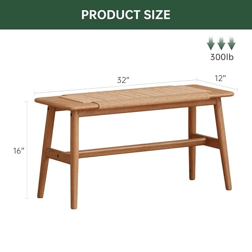 100% Solid Oak Wood Bench,Hand Woven Design,Solid Mortise and Tenon Construction-Solid Structure of Chair Legs,Woven Rattan Entryway Benchs/Dining Bench (Natural Oak,31.49”*11.81”*15.98”) - color: Beige, size: 31.49"
