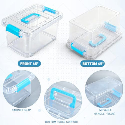 Jetec 8 Pack Clear Plastic Storage Container Bins with Lids 6.5 Qt with Blue Handles, PP Material Storage Containers, Stackable Organizer Bins for Home Office Supplies, 11.02 x 7.48 x 6.02''