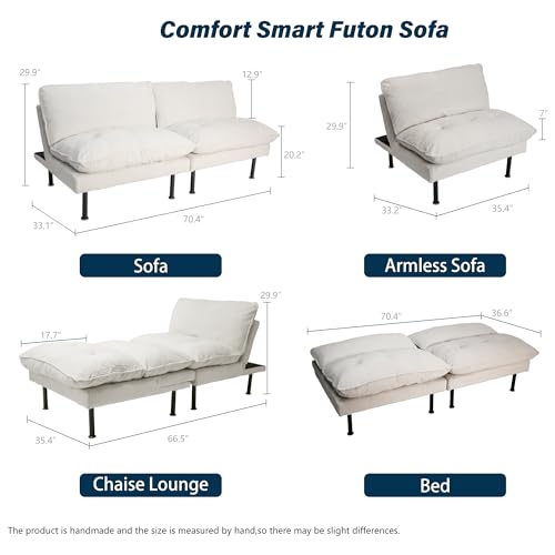 Ribilake 2 Sets 70" Futon Sofa Bed, 4 1 Multi-Function Couch Sleeper with Adjustable Backrest, Modern Convertible Futon, Recliner Small Loveseat for Living Room, Beige - color: Beige, size: 2 Sets