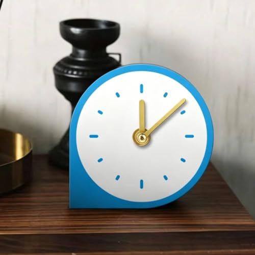 Minimalist Desktop Clock Symbol-Line Dial Analog Desk Clock Standing Base Home Decor for Bedside Table, Living Room, Blue