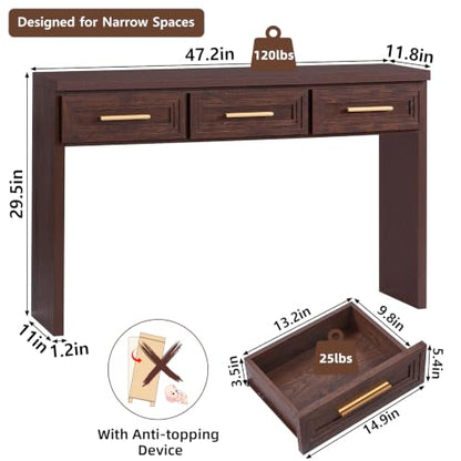 RWYHG 47" Entryway Table with 3 Drawers, Modern Wood Console Table, Walnut | Layered Drawer Front Design , Open Bottom Storage, Farmhouse Behind Couch Table, Entry Table for Living Room Hallway& Foyer - color: Walnut