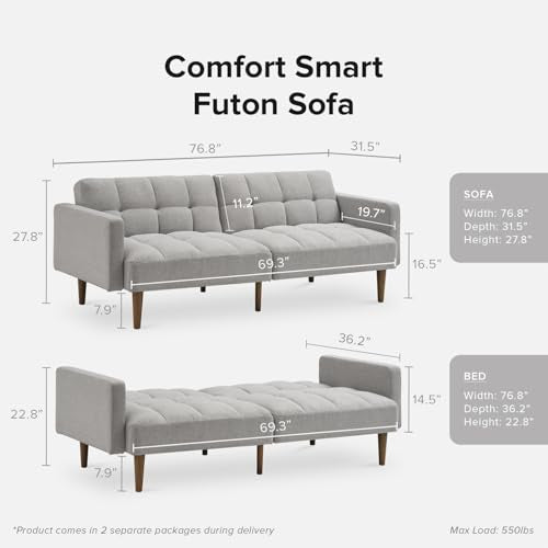 mopio 76.4" Futon Sofa Bed Tufted Styled, Sleeper Couch (Light Gray, Fabric) - color: Light Gray, Fabric