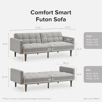 mopio 76.4" Futon Sofa Bed Tufted Styled, Sleeper Couch (Light Gray, Fabric) - color: Light Gray, Fabric