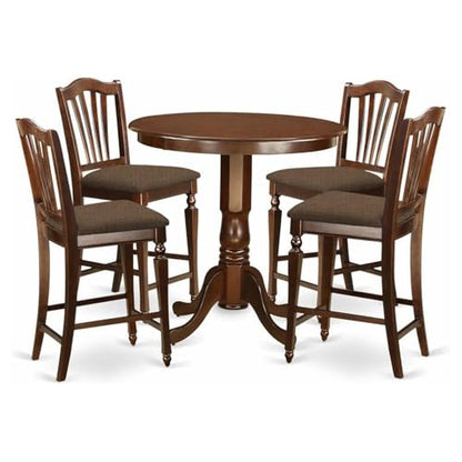 East West Furniture JACH5-MAH-C 5 Piece Counter Height Dining Table Set Includes a Round Kitchen Table with Pedestal and 4 Linen Fabric Upholstered Dining Chairs, 36x36 Inch, Mahogany - color: Jach5-mah-c