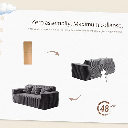 ZurNesfure Sofa Couch 3-Seater Boneless Sofa with Pillow Darkgrey,3-Seater | No Assembly Need, Modern Couch with deep seat and Washable Cover Cloud Sofa for Living Room Bedroom Apartment - color: Stripe Darkgrey, size: 3-seater