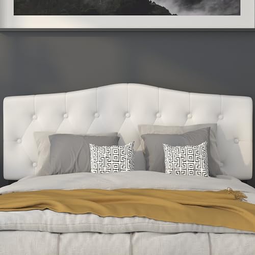 Arched Button Tufted Upholstered Queen Size Headboard in White Fabric - color: White, size: Queen