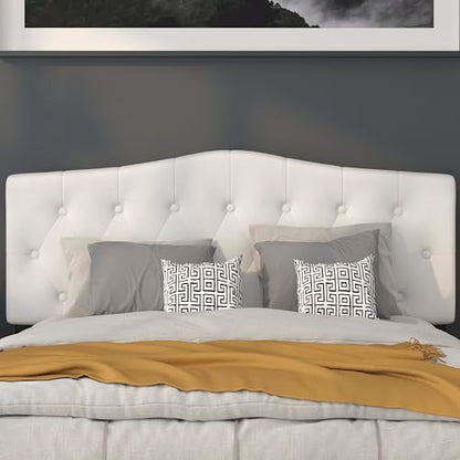 Arched Button Tufted Upholstered Queen Size Headboard in White Fabric - color: White, size: Queen