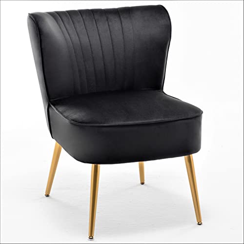Container Furniture Direct Modern Velvet Accent Chair for Living Room, Bedroom, or Entryway, Stylish and Comfortable Armless Design with Metal Legs, Black - color: Black