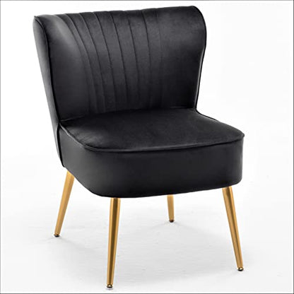 Container Furniture Direct Modern Velvet Accent Chair for Living Room, Bedroom, or Entryway, Stylish and Comfortable Armless Design with Metal Legs, Black - color: Black