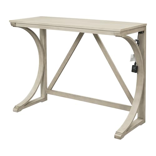RuiSiSi 3 Piece Counter Height Dining Set, Farmhouse Kitchen Table Set with USB Port and 2 Upholstered Stools, Breakfast Nook Set for Kitchen, Dining Room, Living Room, Milky White - color: Milky White