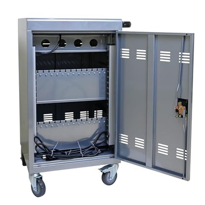30-Device Mobile Charging Cart Station for Tablets & Laptops ,Secure Storage & Fast Charging,Heavy-Duty Steel Construction with Locking Wheels & Cable Management,Ideal for Schools & Offices，sliver - color: Silver