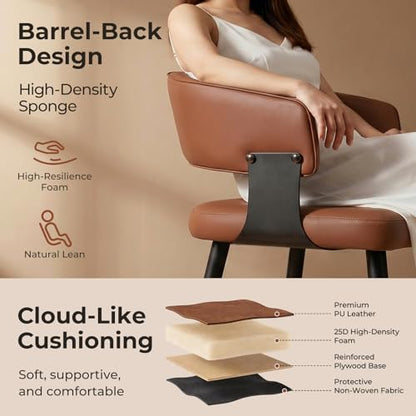 Dining Chairs Set of 6, Modern Upholstered Faux Leather Kitchen Chairs with Curved Back, Easy to Assemble & Clean for Dining Room, Restaurant, Cafe, Brown | Faux Leather Upholstery, Curved Back, Metal Legs, Easy Clean, Dining Room, Kitchen, Breakfast Nook
