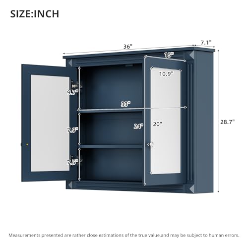 Merax Bathroom Medicine Cabinet with Mirror Door & Adjustable Shelves | 36" x 28" Wall Mounted Bathroom Storage Cabinet with Mirror, Over the Toilet - color: Blue, size: 36"