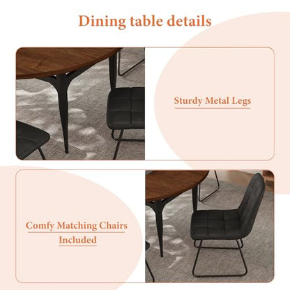 HIPIHOM Expandable Folding Dining Table Set, 55-Inch Round to Square Table with 6 Upholstered Chairs, Metal Frame, for Dining Room or Apartment (Round Table + 6 Black Modern Dining Chairs) - color: Round Table + 6 Black Modern Dining Chairs