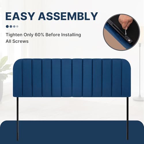 Queen Headboard Only - Upholstered Headboard for Bed, Easy Assembly, Velvet Covered Sponge, Place Between Bed & Wall, Adjustable Metal Legs with Non-Slip Pads, Blue - color: Blue, size: Queen