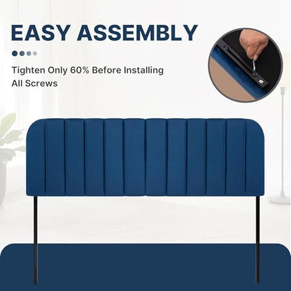 Queen Headboard Only - Upholstered Headboard for Bed, Easy Assembly, Velvet Covered Sponge, Place Between Bed & Wall, Adjustable Metal Legs with Non-Slip Pads, Blue - color: Blue, size: Queen