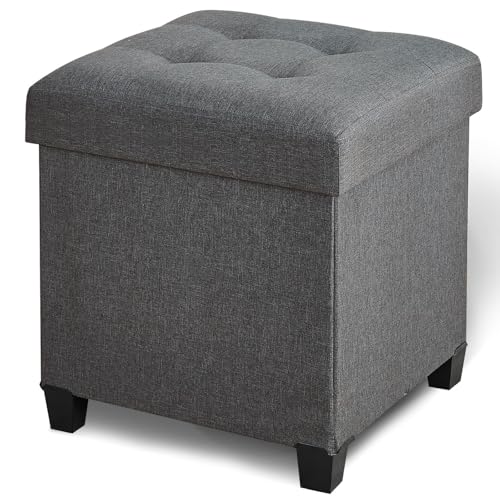 Ottoman with Storage, Square Storage Ottoman for Dorm, Linen Ottomans with Legs for Living Room, Bedroom, 17.7" D x 17.7" W x 19.9" H, Grey - color: Grey, size: 17.7"D x 17.7"W x 19.9"H