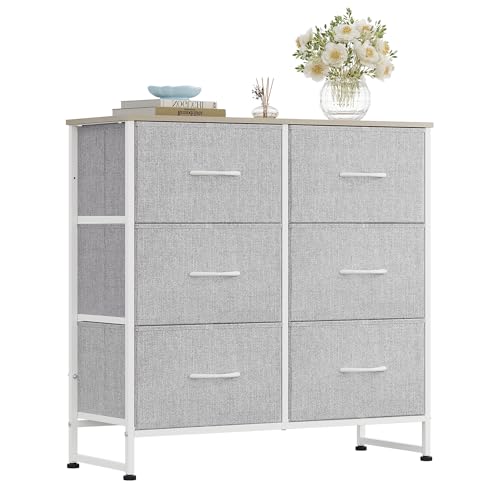 WLIVE Dresser for Bedroom with 6 Drawers, Light Grey | Closet Dresser, Metal Frame, Wooden Top, Fabric Dresser for Closet, Living Room, Hallway - color: Light Grey