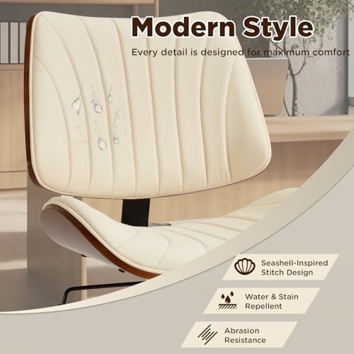EROMMY Armless Office Desk Chair,Wooden Back Small Office Desk Chair No Arms Adjustable Height Modern Armless Chairs with Swivel Wheels for Small Spaces, Beige - color: Beige