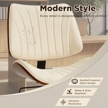 EROMMY Armless Office Desk Chair,Wooden Back Small Office Desk Chair No Arms Adjustable Height Modern Armless Chairs with Swivel Wheels for Small Spaces, Beige - color: Beige