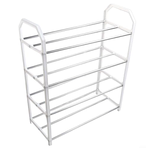 Space-Saving Metal Shoe Rack for Entryway, Vertical Shoe Storage Cabinet with Sturdy Construction for Apartment Closet, Quick Assembly, Black(White) - color: White