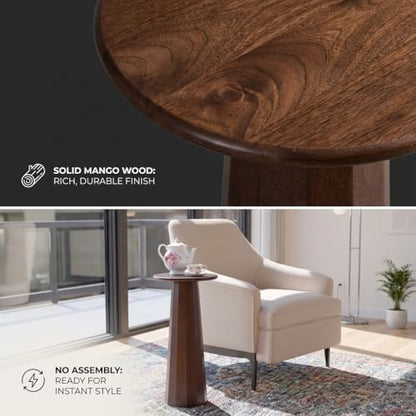 Relso Enteka Solid Mango Wood End Table – 24" Tall Accent Side Table with Walnut Finish | Handcrafted Coffee Table, No Assembly Required | Perfect for Modern Living Rooms, Farmhouses, Small Spaces - color: Enteka Walnut