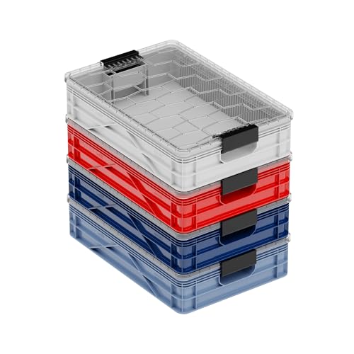 Quarter Crate 4-Pack Stackable Storage Bins, Racing Pack | Polypropylene, 14 dividers included, 19.16x12.75x4.57 in, over 1000 lb stack, lids sold separately - color: Racing Pack