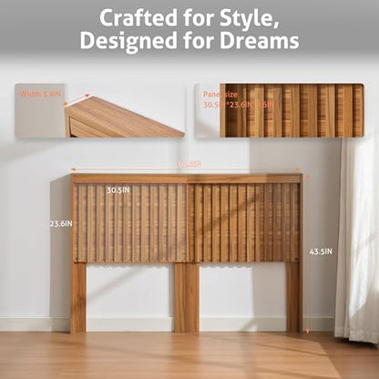 Headboard with Light Elegant Wood Design (Wooden, Queen) | 62.6 Inch Wide Headboard Only, Fluted Panel, Modern Farmhouse, Wall Mounted, Wingback - color: Natural Wood, size: Queen (U.S. Standard)