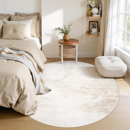 4ft Round Rug Living Room Area Rugs: Washable Modern Abstract Circle Rug Soft Non Slip Neutral Rugs Stain Resistant Indoor Carpet for Bedroom Kitchen Dining Room Home(Beige,4' Round) - color: Beige, size: 4' (Round)
