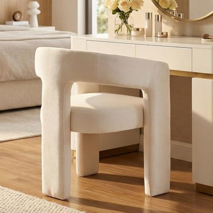 HNY Modern Chenille Barrel Single Dining Chair, White | Upholstered Accent Armchair With 18.32" Wide Seat No Assembly Required For Living Room Bedroom Vanity Small Spaces - color: White Chenille