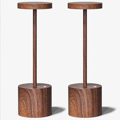 Rechargeable Cordless Table Lamp, Battery Operated LED Lamps | 3-Color Stepless Dimmable, Portable IP54 Waterproof Outdoor Lamps for Patio Dining Bar Home Office (2-Pack Wood) - color: 2-Pack Wood