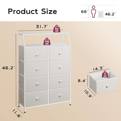 WLIVE Cream Boucle 8-Drawer Fabric Dresser Storage Tower Bedroom | Boucle fabric 8-drawer dresser with open shelves, stylish nursery dresser for baby girl room kids bedroom closet storage - color: Cream White, style: Raised Shelves