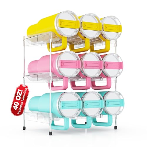 Reusable Stackable with Handle Compartment Water Bottle Tumbler Organizer for Stanley 40oz with Handle Cup, Stanley Accessories for Pantry, Cabinet & Kitchen Organization and Storage,3 Tier Hold 9 - size: 9-Bottle