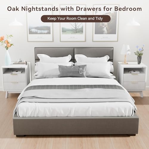 White Nightstand with 2 Drawers, 18" Modern Night Stand with Faux Marble Top, Open Storage Shelf, Fluted Bedside Table for Bedroom, End Table Side Table - color: White Marble