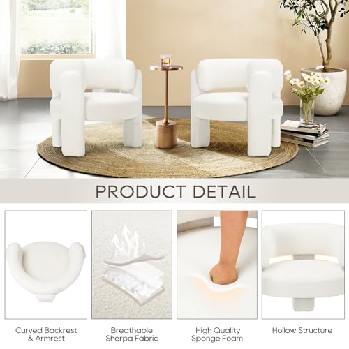 COLAMY Modern Accent Chairs Set of 2, Upholstered Barrel Chairs, Comfy Sherpa Side Arm Chairs with 3 Legs for Living Room, Bedroom, Reading, Cream - color: New-cream, size: Set of 2