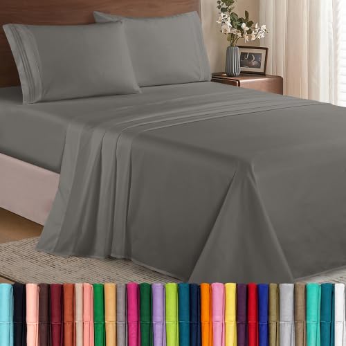 Elegant Comfort Luxury 1500 Premium Hotel Quality Microfiber 4-Piece Sheet Set - Wrinkle Resistant, All Around Elastic Fitted Sheet, Deep Pocket up to 16", Twin/Twin XL, Grey - color: Grey, size: Twin/Twin XL