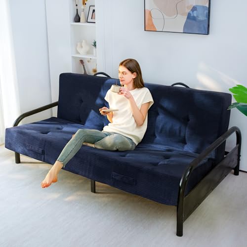 MAXYOYO Foldable Mattress, 8-Inch Tufted Futon Mattress with Handles | Tufted Floor Sofa Bed and Versatile Mattress, Carry Handles for Living Rooms or Guest Rooms, Frame Not Included, Navy - color: Navy