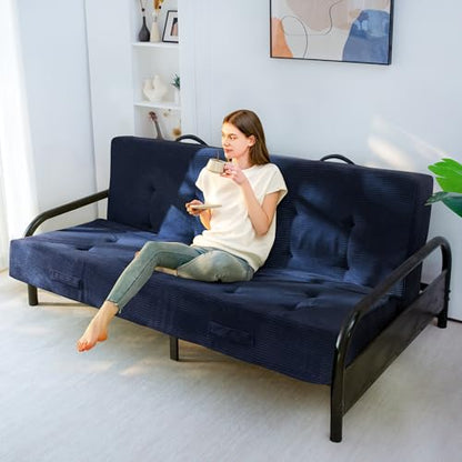 MAXYOYO Foldable Mattress, 8-Inch Tufted Futon Mattress with Handles | Tufted Floor Sofa Bed and Versatile Mattress, Carry Handles for Living Rooms or Guest Rooms, Frame Not Included, Navy - color: Navy