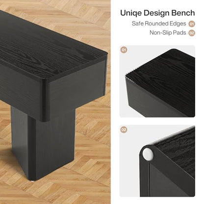 Tribesigns 47.24" Dining Bench, Modern Black Dining Table Bench with Sturdy Base, Wooden Kitchen Seating for Living Room, Entryway